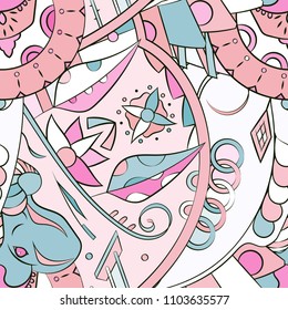 Seamless mehndi vector pattern. Hand-made ethnic illustration. Colorful doodle texture.