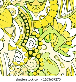 Seamless mehndi vector pattern. Hand-made ethnic illustration. Colorful doodle texture.