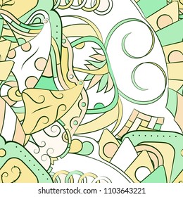 Seamless mehndi vector pattern. Hand-made ethnic illustration. Colorful doodle texture.