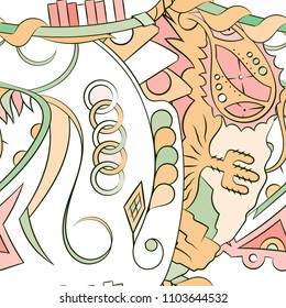 Seamless mehndi vector pattern. Hand-made ethnic illustration. Colorful doodle texture.