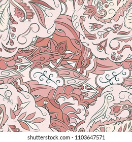 Seamless mehndi vector pattern. Hand-made ethnic illustration. Colorful doodle texture.