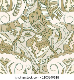 Seamless mehndi vector pattern. Hand-made ethnic illustration. Colorful doodle texture.