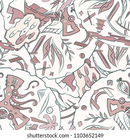 Seamless mehndi vector pattern. Hand-made ethnic illustration. Colorful doodle texture.