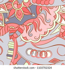 Seamless mehndi vector pattern. Hand-made ethnic illustration. Colorful doodle texture.