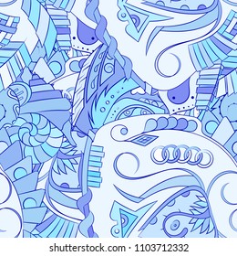 Seamless mehndi vector pattern. Hand-made ethnic illustration. Colorful doodle texture.