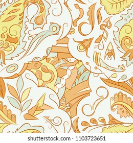 Seamless mehndi vector pattern. Hand-made ethnic illustration. Colorful doodle texture.