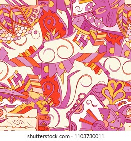 Seamless mehndi vector pattern. Hand-made ethnic illustration. Colorful doodle texture.