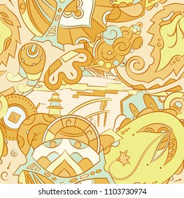 Seamless mehndi vector pattern. Hand-made ethnic illustration. Colorful doodle texture.