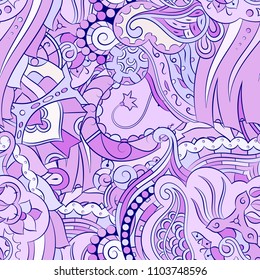 Seamless mehndi vector pattern. Hand-made ethnic illustration. Colorful doodle texture.
