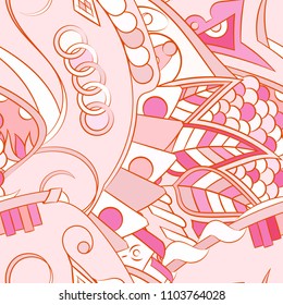 Seamless mehndi vector pattern. Hand-made ethnic illustration. Colorful doodle texture.
