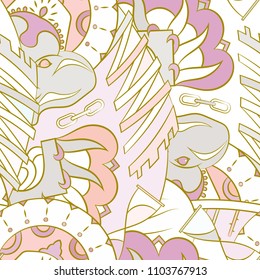 Seamless mehndi vector pattern. Hand-made ethnic illustration. Colorful doodle texture.