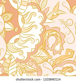 Seamless mehndi vector pattern. Hand-made ethnic illustration. Colorful doodle texture.