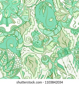 Seamless mehndi vector pattern. Hand-made ethnic illustration. Colorful doodle texture.