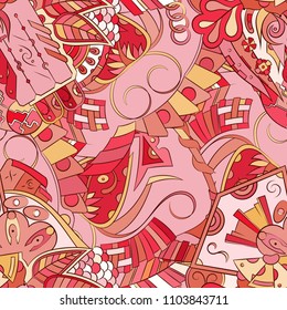 Seamless mehndi vector pattern. Hand-made ethnic illustration. Colorful doodle texture.