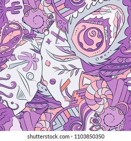 Seamless mehndi vector pattern. Hand-made ethnic illustration. Colorful doodle texture.