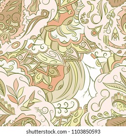 Seamless mehndi vector pattern. Hand-made ethnic illustration. Colorful doodle texture.