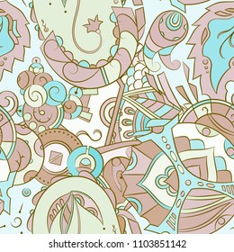 Seamless mehndi vector pattern. Hand-made ethnic illustration. Colorful doodle texture.