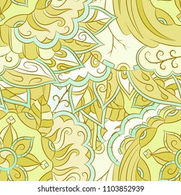 Seamless mehndi vector pattern. Hand-made ethnic illustration. Colorful doodle texture.