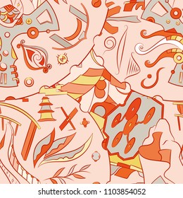 Seamless mehndi vector pattern. Hand-made ethnic illustration. Colorful doodle texture.