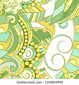 Seamless mehndi vector pattern. Hand-made ethnic illustration. Colorful doodle texture.