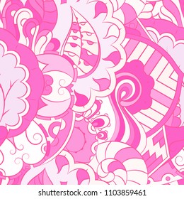 Seamless mehndi vector pattern. Hand-made ethnic illustration. Colorful doodle texture.