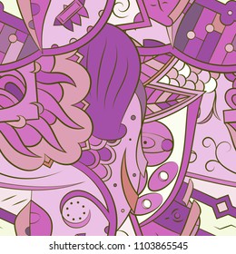 Seamless mehndi vector pattern. Hand-made ethnic illustration. Colorful doodle texture.