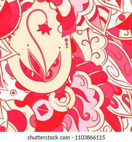 Seamless mehndi vector pattern. Hand-made ethnic illustration. Colorful doodle texture.