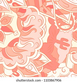 Seamless mehndi vector pattern. Hand-made ethnic illustration. Colorful doodle texture.