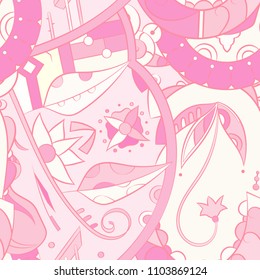 Seamless mehndi vector pattern. Hand-made ethnic illustration. Colorful doodle texture.