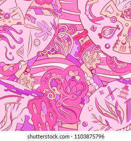 Seamless mehndi vector pattern. Hand-made ethnic illustration. Colorful doodle texture.