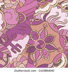 Seamless mehndi vector pattern. Hand-made ethnic illustration. Colorful doodle texture.