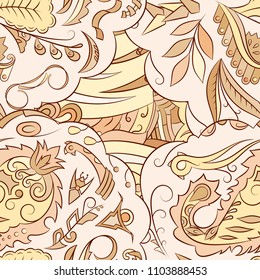 Seamless mehndi vector pattern. Hand-made ethnic illustration. Colorful doodle texture.