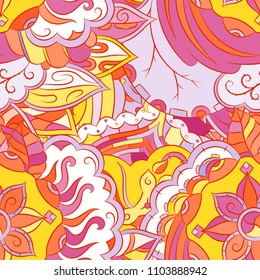Seamless mehndi vector pattern. Hand-made ethnic illustration. Colorful doodle texture.