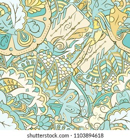 Seamless mehndi vector pattern. Hand-made ethnic illustration. Colorful doodle texture.
