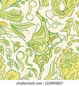 Seamless mehndi vector pattern. Hand-made ethnic illustration. Colorful doodle texture.