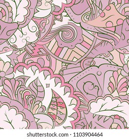 Seamless mehndi vector pattern. Hand-made ethnic illustration. Colorful doodle texture.
