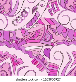 Seamless mehndi vector pattern. Hand-made ethnic illustration. Colorful doodle texture.
