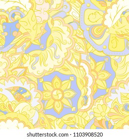 Seamless mehndi vector pattern. Hand-made ethnic illustration. Colorful doodle texture.