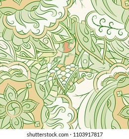 Seamless mehndi vector pattern. Hand-made ethnic illustration. Colorful doodle texture.