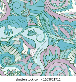 Seamless mehndi vector pattern. Hand-made ethnic illustration. Colorful doodle texture.