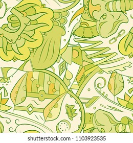 Seamless mehndi vector pattern. Hand-made ethnic illustration. Colorful doodle texture.