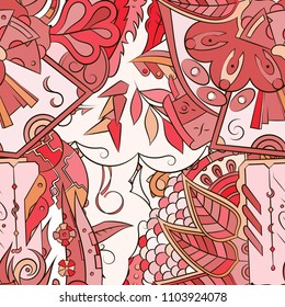 Seamless mehndi vector pattern. Hand-made ethnic illustration. Colorful doodle texture.