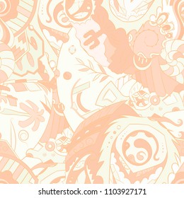 Seamless mehndi vector pattern. Hand-made ethnic illustration. Colorful doodle texture.