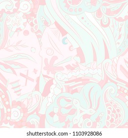 Seamless mehndi vector pattern. Hand-made ethnic illustration. Colorful doodle texture.