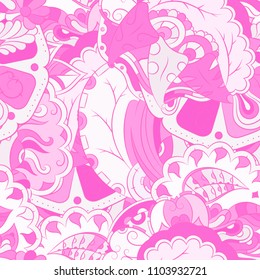 Seamless mehndi vector pattern. Hand-made ethnic illustration. Colorful doodle texture.