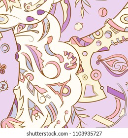 Seamless mehndi vector pattern. Hand-made ethnic illustration. Colorful doodle texture.
