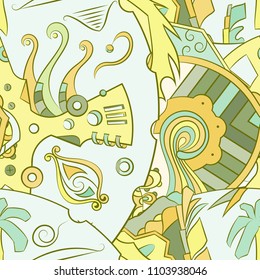 Seamless mehndi vector pattern. Hand-made ethnic illustration. Colorful doodle texture.