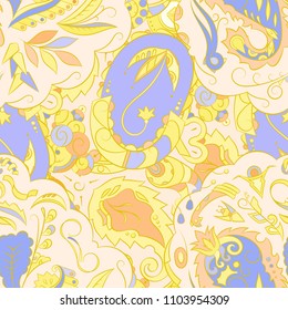 Seamless mehndi vector pattern. Hand-made ethnic illustration. Colorful doodle texture.