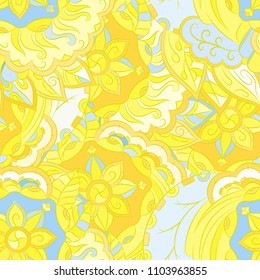 Seamless mehndi vector pattern. Hand-made ethnic illustration. Colorful doodle texture.