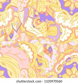 Seamless mehndi vector pattern. Hand-made ethnic illustration. Colorful doodle texture.